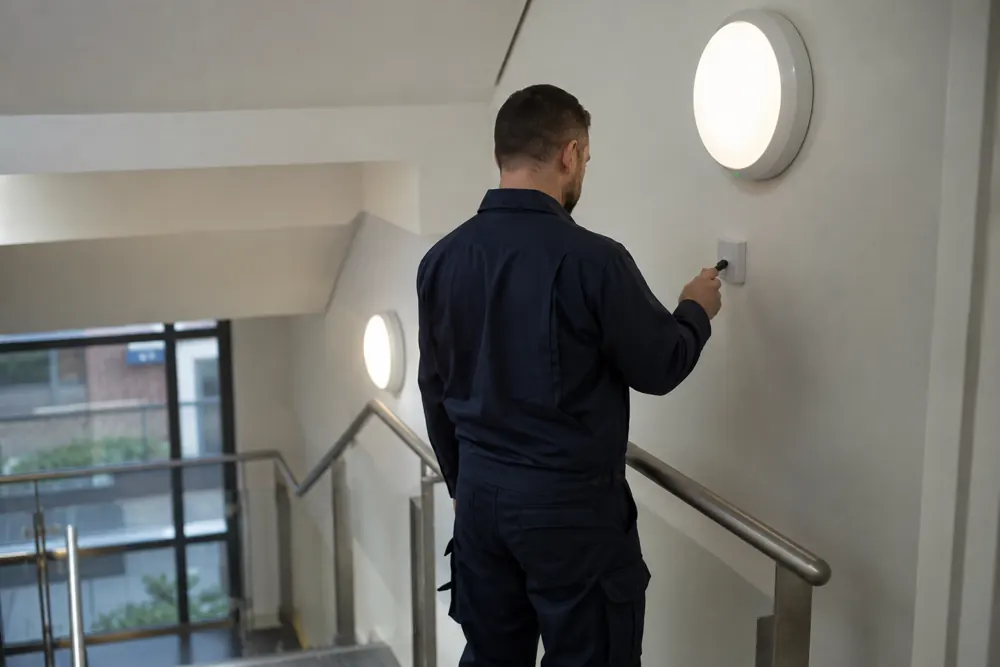 Emergency lighting in a commercial stairwell