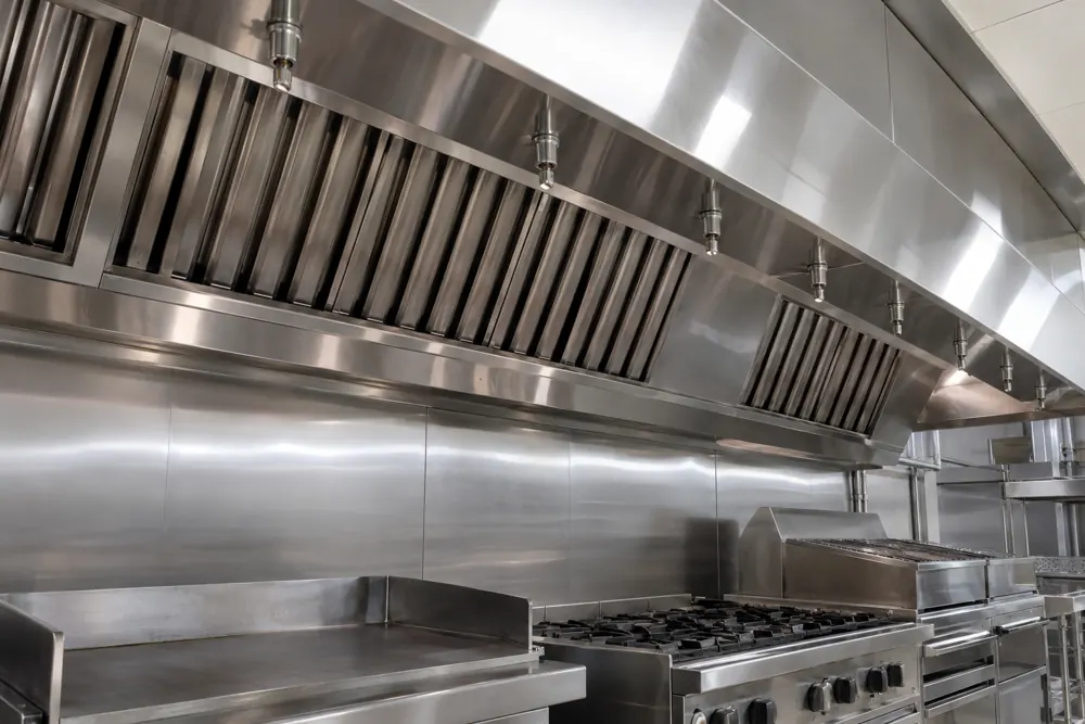 Suppression nozzles above commercial cooking equipment